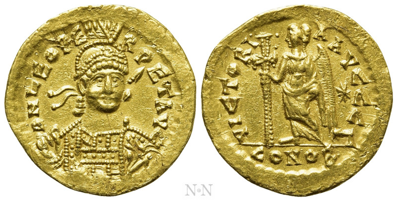 LEO I (457-474). GOLD Solidus. Constantinople. 

Obv: D N LEO PERPET AVG. 
He...