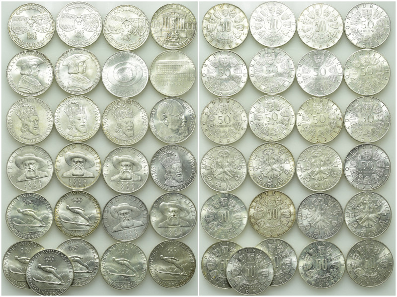 25 x 50 Schilling Silver Coins of Austria (18.00 gr. fine per piece). 

Obv: ....