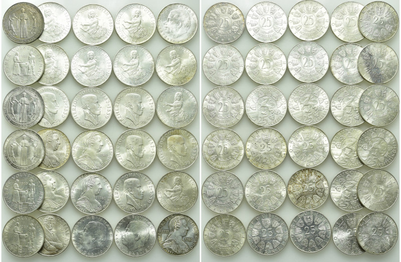 30 x 25 Schilling Silver Coins of Austria (10.40 gr. fine per piece). 

Obv: ....