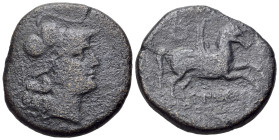 Iberia, Emporion (as Untikesken) (Mid 2nd century BC). Æ (28mm, 20.50g, 3h). Helmeted head of Athena r.; R/ Pegasos flying r.; Cf. ACIP 1009. CNH 27. ...