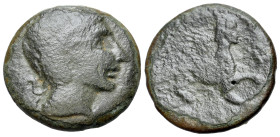 Iberia, Kastilo (mid 2nd century BC). Æ As (25mm, 10.29g, 3h). Diademed male head r.; crescent to r. R/ Sphinx advancing r.; star to r. ACIP 2136.