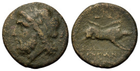 Italy, Apulia, Arpi, c. 325-275 BC. Æ (20,9mm, 6.5g). Laureate head of Zeus l. R/ Boar standing r.; above, spearhead right. Siciliano, Arpi, Group B; ...