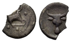 Italy, Calabria, Tarentum, c. 380-325 BC. AR Obol (7,9m, 0.36g). Kantharos; five pellets around. R/ Head of bull facing; pellet above. Vlasto 1615–6; ...
