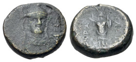 Italy, Lucania, Herakleia, c. 281-278 BC. Æ (13mm, 3.15g, 6h). Draped bust of Athena facing slightly r., wearing crested Attic helmet; boukranion to r...
