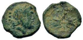 Italy, Bruttium. Petelia, c. 216 - 89 BC. Æ Quadrans (16,1mm, 3.4g). Head of bearded Zeus on the r. R/ Bundle of lightning, above and below monogram. ...