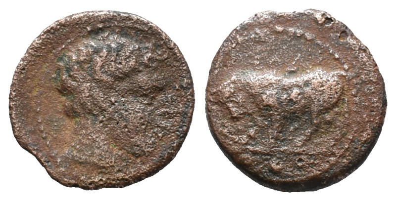 Sicily, Gela, c. 420-405 BC. Æ Tetras (17mm, 2.81g). Bull standing l., head lowe...