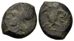 Sicily, Syracuse. Dionysios I (405-367 BC). Æ Litra (17mm, 7.4g). Helmeted and laureate head of Athena l. R/ Bridled hippocamp l. CNS 41; HGC 2, 1456....