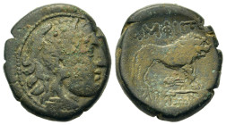 Macedon. Amphipolis, c. 148-31 BC. Æ (20,4mm, 10.2g). Head of Herakles r., wearing lion skin. R/ Lion standing r., grain ear below. SNG ANS 121-122. R...