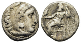 Kings of Macedon. Alexander 'the Great' (336-323 BC). AR Drachm (16,2mm, 4g). 
Head of Heracles to r., wearing lion's skin. R/ Zeus seated on throne l...