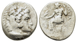 Kings of Macedon. Alexander 'the Great' (336-323 BC). AR Drachm (15,8mm, 3.7g). 
Head of Heracles to r., wearing lion's skin. R/ Zeus seated on throne...