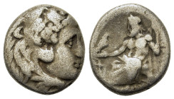 Kings of Macedon. Alexander III 'the Great' (336-323 BC). Sardis c. 323-319. AR Drachm (14,5mm, 3.9g). Head of Herakles r., wearing lion skin. R/ Zeus...