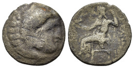 Kings of Macedon. Alexander III 'the Great' (336-323 BC). Uncertain mint. AR Drachm (17,5mm, 3.7g). Head of Herakles r., wearing lion skin. R/ Zeus Aë...