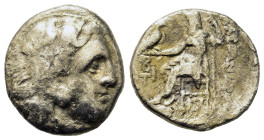 Kings of Macedon. Antigonos I Monophthalmos (Strategos of Asia, 320-306). AR Drachm (16mm, 4g). Kolophon. In the name of Alexander III. Struck circa 3...