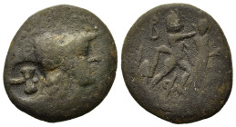 Kings of Macedon. Antigonos II Gonatas (277/6-239 BC). Æ Unit (18,8mm, 4.7g). Uncertain mint in Macedon. Helmeted head of Athena r. R/ Pan r., erectin...