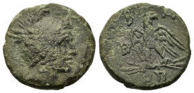 Kings of Macedon. Perseus (179-168 BC). Æ (19,5mm, 5g). Pella or Amphipolis mint. Head of the hero Perseus r., wearing winged Phrygian helmet; harpa t...