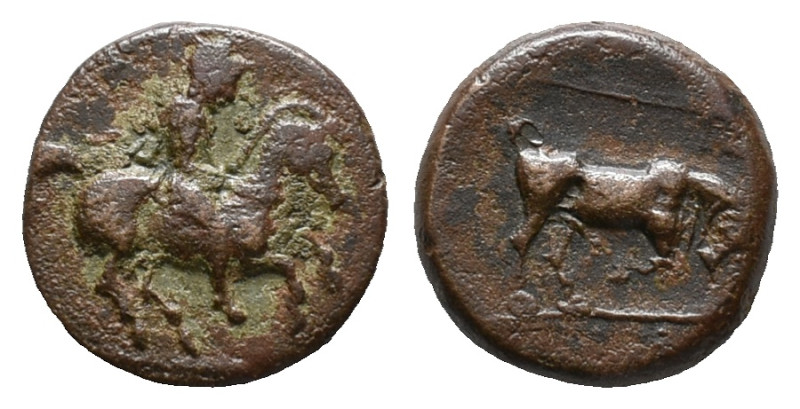 Thessaly, Krannon, c. 350 BC. Æ Chalkous (14mm, 2.16g). Thessalian horseman r. R...