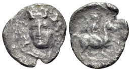 Thessaly, Larissa. c. 350-325 BC. AR obol (12mm, 0.87g, 3h). Head of the nymph Larissa facing slightly left, wearing grain ears in hair. R/ Thessalian...