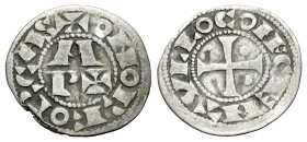 France, Béarn (Lordship). Anonymous AR Denier (13mm, 0.46g, 6h). Morlaàs mint, 1080-1250. CENTVLLO COM', cross with two pellets in angles. R/ ✠ ONOR F...