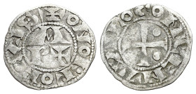 France. Béarn (Lordship). Anonymous AR Denier (13mm, 0.36g, 6h). Morlaàs mint, 1080-1250. CENTVLLO COM', cross with two pellets in angles. R/ ✠ ONOR F...