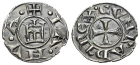 Italy, Genoa, Republic (1139-1339). AR Denaro (16mm, 0.82g, 3h). IANVA, Castle. R/ CVNRADVS REX, patent cross. CNI 1/69; MIR 16.
