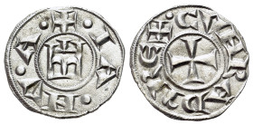 Italy, Genoa, Republic (1139-1339). AR Denaro (15mm, 0.83g, 4h). IANVA, Castle. R/ CVNRADVS REX, patent cross. CNI 1/69; MIR 16.