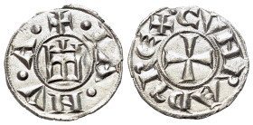 Italy, Genoa, Republic (1139-1339). AR Denaro (15mm, 0.79g, 12h). IANVA, Castle. R/ CVNRADVS REX, patent cross. CNI 1/69; MIR 16.