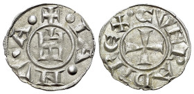Italy, Genoa, Republic (1139-1339). AR Denaro (16mm, 0.80g, 9h). IANVA, Castle. R/ CVNRADVS REX, patent cross. CNI 1/69; MIR 16.