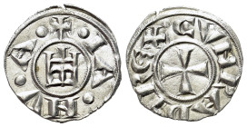 Italy, Genoa, Republic (1139-1339). AR Denaro (16mm, 0.77g, 12h). IANVA, Castle. R/ CVNRADVS REX, patent cross. CNI 1/69; MIR 16.