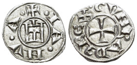 Italy, Genoa, Republic (1139-1339). AR Denaro (15mm, 0.81g, 10g). IANVA, Castle. R/ CVNRADVS REX, patent cross. CNI 1/69; MIR 16.
