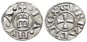 Italy, Genoa, Republic (1139-1339). AR Denaro (16mm, 0.84g, 9h). IANVA, Castle. R/ CVNRADVS REX, patent cross. CNI 1/69; MIR 16.