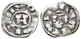 Italy, Lucca. Enrico III, IV o V (1004-1024) Denaro (15mm, 1.02g). Monogram of Enrico. R/ LVCA e EHNRICVS. MIR 107/118