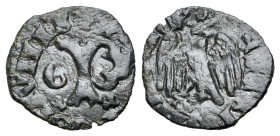 Italy, Pisa, c. 14th century. Quattrino (12mm, 0.37g, 2h). Large P, letter G. R/ Crowned eagle, head l. Biaggi 1947; CNI 120.