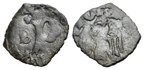 Italy, Pisa, c. 14th century. Quattrino (11mm, 0.53g, 12h). Large P, capital letter B. R/ Crowned eagle, head l. Biaggi 1947; CNI 118.