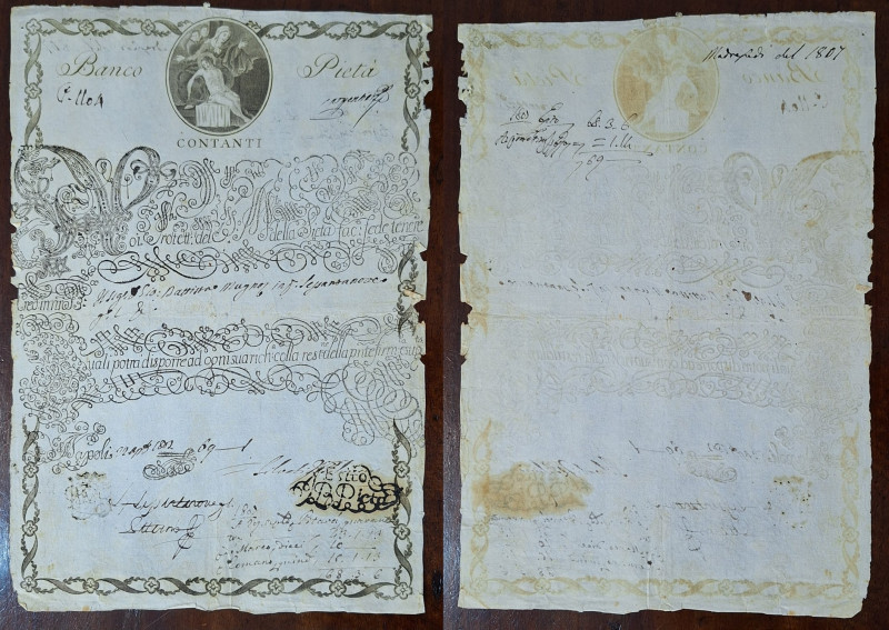 Banco della Piet&agrave;. Fede di Credito. Emissione 22 Aprile 1802. 69 Ducati, ...