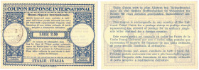 Buono di risposta Internazionale. Emissione 1944 da 2,50 Lire. Impresso su carta filigrnata, recante timbro a tampone. SUP/qFDS.