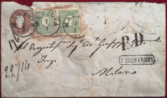 Busta di Recapito Da Mantova a Milano, Affrancatura ed annullo, sigillata con ceralacca. Bollo a Tampone Circolare. Anno 1865. Molto Bella.