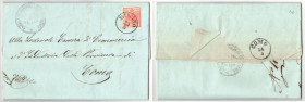 Missiva recante dispaccio Telegrafico da Milano a Como, 1854, con bollo da 15 Centesimi recante timbro di annullo. Buone Condizioni.