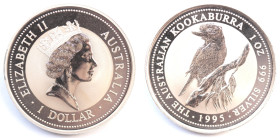 Australia. Dollaro 1 Oz. Kookaburra. 1995. KM#260. Peso gr. 31,51. Proof.&nbsp;