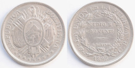Bolivia. 50 Centavos 1898. Ag. KM# 161.5. Peso gr. 11,45. Diametro mm. 30. qSPL.&nbsp;