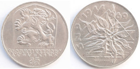 Cecoslovacchia. 25 Corone 1969. 25&deg; anniversario. Rivolta slovacca del 1944. Ag. KM 67. Peso gr. 16,04. Diametro mm. 34. SPL. R.