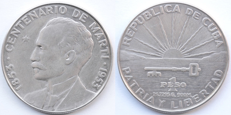 Cuba. Peso 1953. Ag 900. KM 29. Peso gr. 26,66. Diametro mm. 38. BB+. Pulita.&nb...