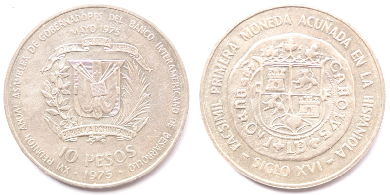Repubblica Dominicana. 10 Pesos 1975. Ag. KM# 37. Peso gr. 28,22. Diametro mm. 4...