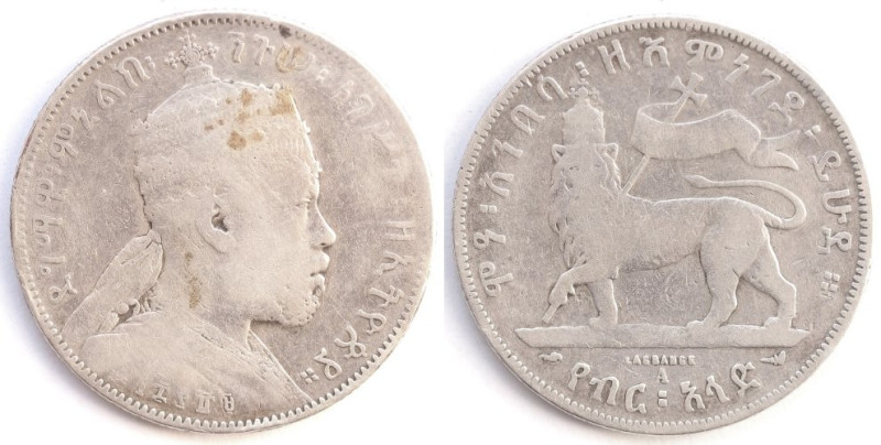 Etiopia. Menelik II. 1889-1913. Mezzo Birr. Ag. Peso gr. 13,78. Diametro mm. 30....