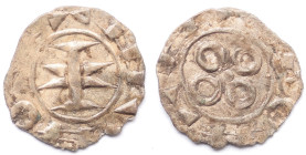 Francia. Melgueil. XII-XIII sec. Denaro. Mi. D/ Pilastro a forma di croce. R/ Quattro amuleti. B.753. Rob.4336. D.1578. Peso gr. 0,38. Diametro mm. 15...