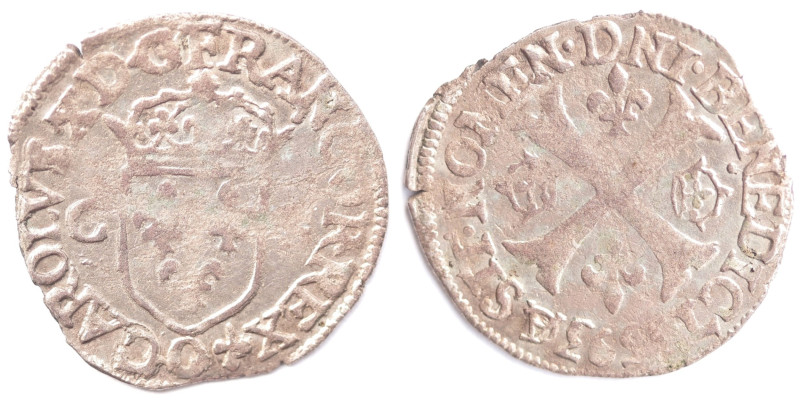 Francia. Riom. Carlo X. 1589-1590. Douzain 1593 con 2 C, 2&deg; tipo. Mi. D/&nbs...