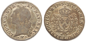 Francia. Luigi XV. 1715-1774. Scudo 1765 L. Ae. Km. 523.12. Peso gr. 26,57. Diametro mm. 42. qBB. Tracce di argentatura. Falso d'epoca.