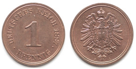 Germania. Prussia.&nbsp;Guglielmo I. 1871-1888.&nbsp;1 Pfennig 1887 A. A2. Km. 1.&nbsp;Peso gr. 1,98. Diametro mm. 17.&nbsp;FDC. Rame rosso eccezional...