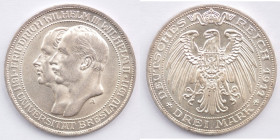 Germania. Prussia.&nbsp;Guglielmo II. 1888-1918.&nbsp;3 Marchi 1911 A. 100&deg; anniversario - Universit&agrave; di Breslavia. Ag. KM# 531. Peso gr.16...