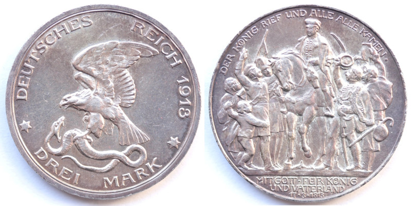 Germania. Prussia.&nbsp;Guglielmo II. 1888-1918.&nbsp;3 Marchi 1913.&nbsp;Centen...
