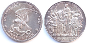 Germania. Prussia.&nbsp;Guglielmo II. 1888-1918.&nbsp;3 Marchi 1913.&nbsp;Centenario della sconfitta di Napoleone. Ag. Km. 534.&nbsp;Peso gr. 16,65. D...